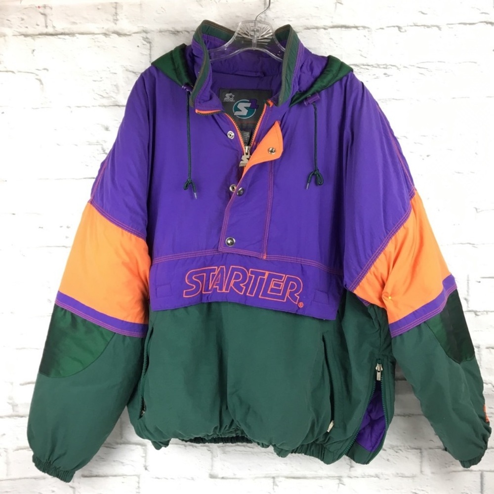 S2 vintage 90s STARTER colorblock jacket koolaid purple orange green XL 💜🧡💚